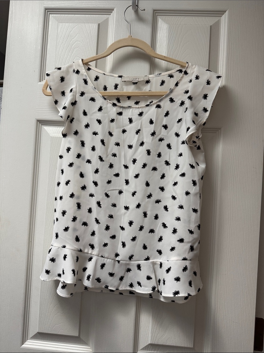LOFT White Kids Flutter Sleeve Top with Black Dot Motif